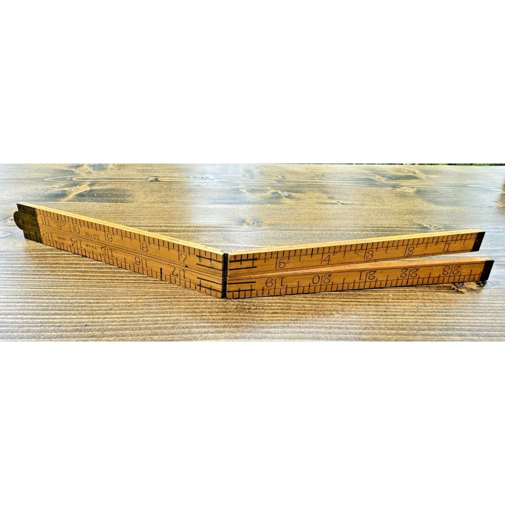 Vintage Stanley No 61 Folding Rule 24 Wood Carpenter Ruler USA Boxwood Measure